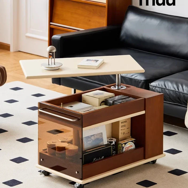 CJ-29  Solid Wood Lifting Coffee Table Movable Medieval Trolley Sofa Corner Tea Table