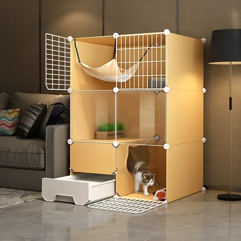 Indoor Cats Cages Transparent House Balcony Pet Cat Fence with Toilet Cat Litter Box Pet Villa Pet Cage Cat House Cats Villa