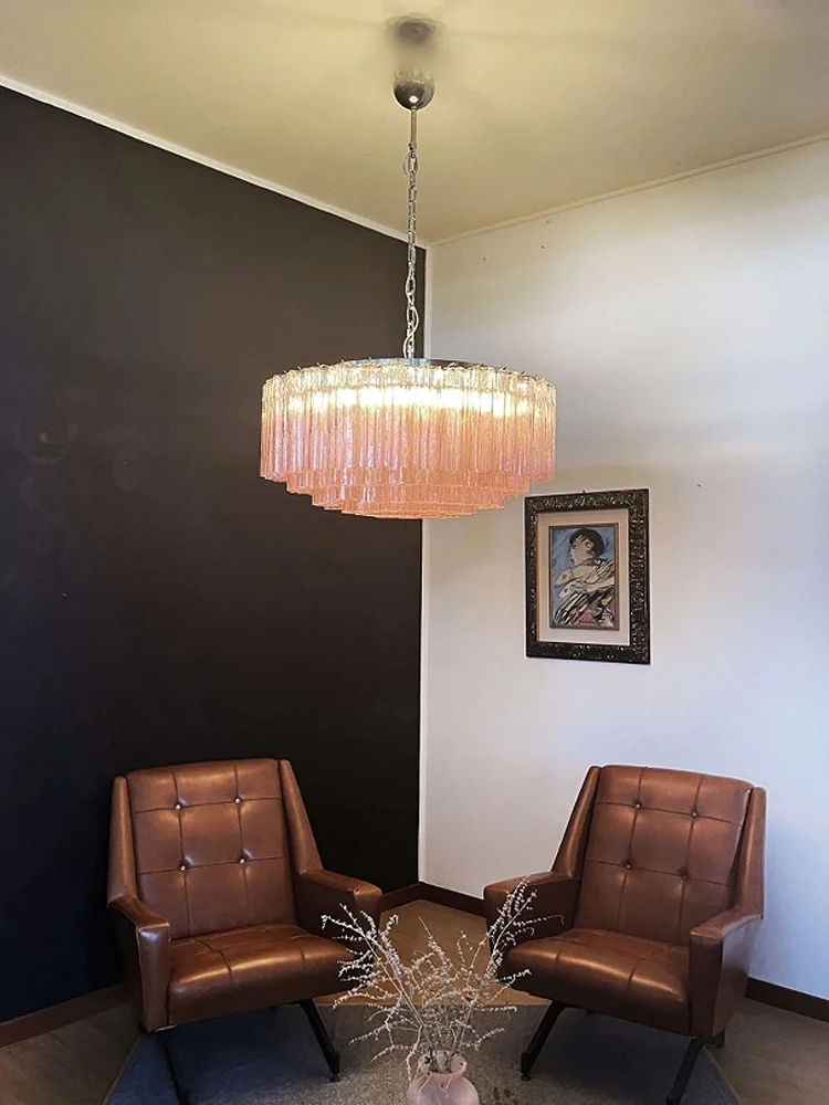 Round 50-100cm Pink Ocean Glass Dimmable LED Chandelier Hanging Lamps Lustre Suspension Luminaire