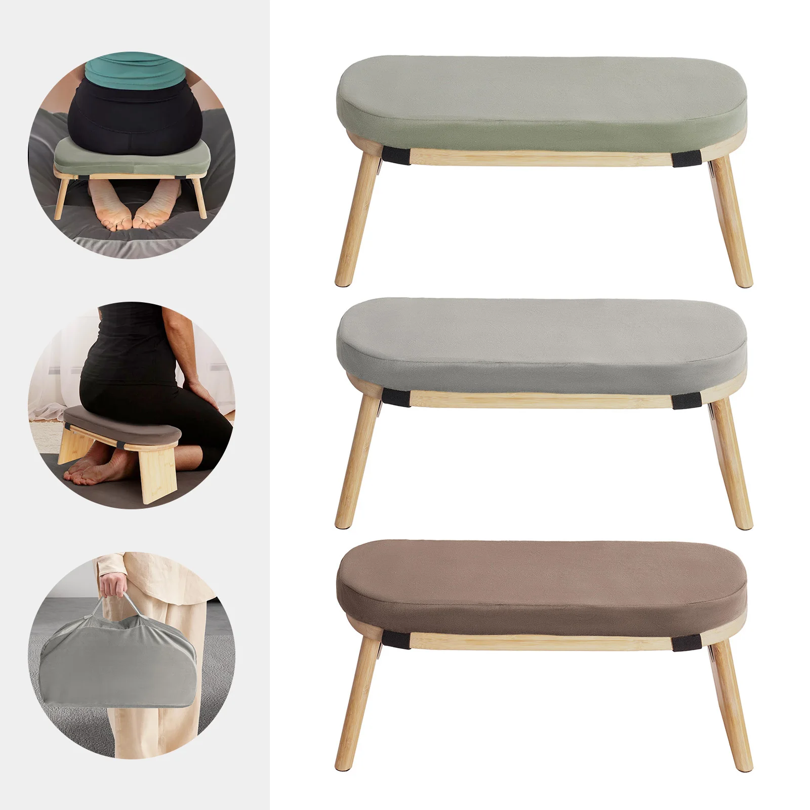 Foldable Bamboo Kneeling Bench for Meditation and Yoga, Velvet Cushion, Anti-Slip Pads, Ergonomic 5° Forward Tilt for Comfort an image 6