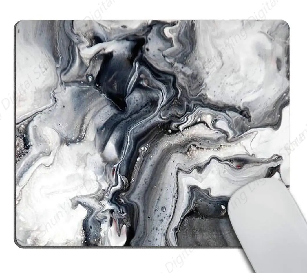 

Abstract Marble Printed Gaming Mouse Pad Black And White Rubber Anti Slip Suitable For Office And Home Use 25*30cm