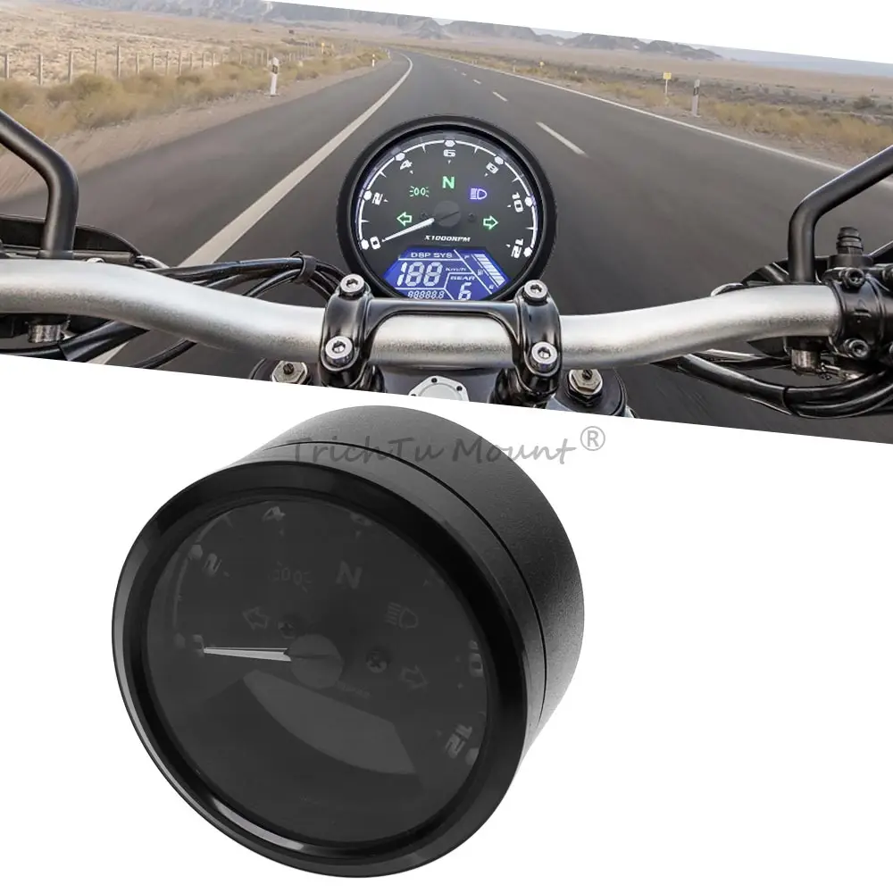 Compteur de vitesse de moto 12V 2/4 cylindres, avec support, tachymètre, compteur de carburant, jauges de tableau de bord, odomètre à cadran, indicateur numérique LCD