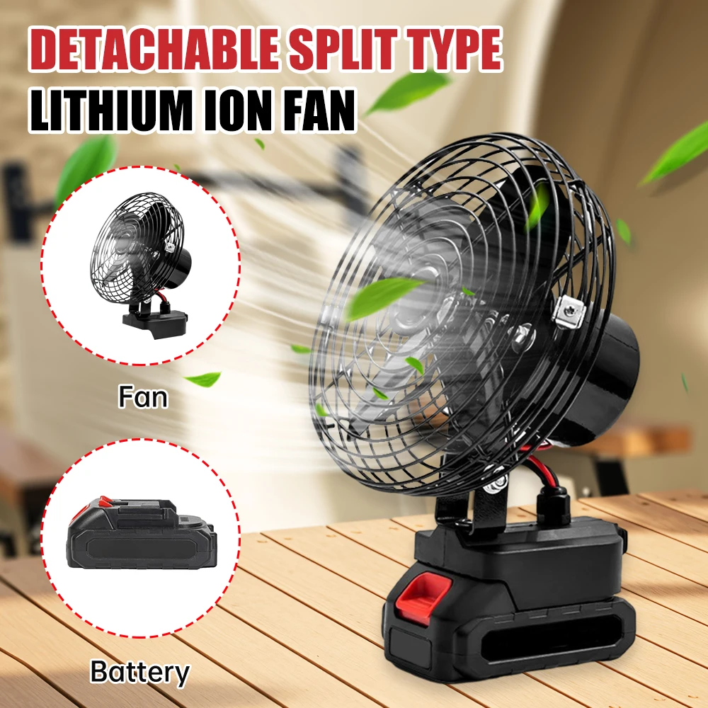 10000/20000mAh Camping Fan 6 Inches Wireless Outdoor Fishing Desktop Portable Metal Fan Strong Wind Fan Fit Makita 20V Battery