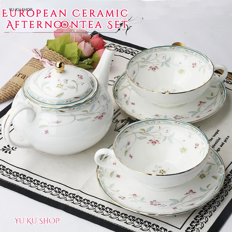 

European Ceramic AfternoonTea Set Bone China Coffee Pot Exquisite Flower Teapot Teacup Tea Infuser Porcelain Home Decoration