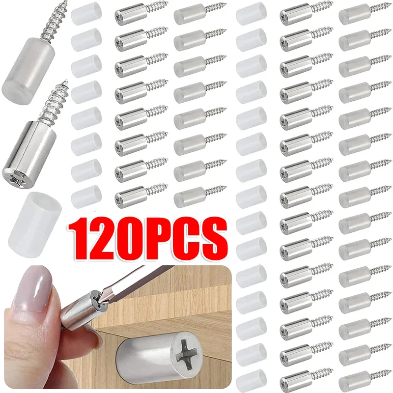 120/10Pcs Self-tapping Screws Cabinet Bracket Wardrobe Storage Rack Septum Screw Fixed Support with Slip Resistant Rubber Sleeve