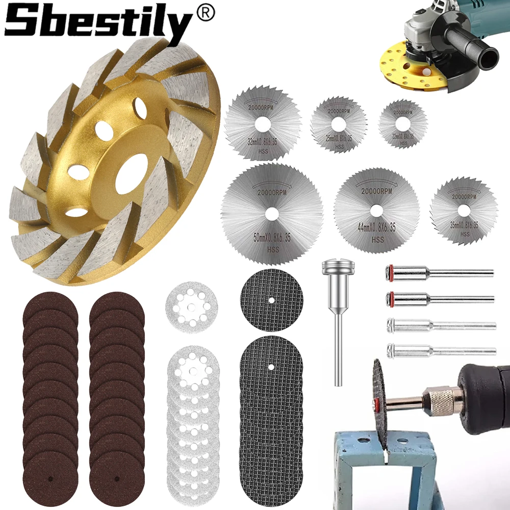 

52 шт. 5-дюймовый алмазный шлифовальный диск HSS, дисковые пилы, 32 мм, отрезной диск из стекловолокна, отрезной круг из смолы с хвостовиком 3 мм