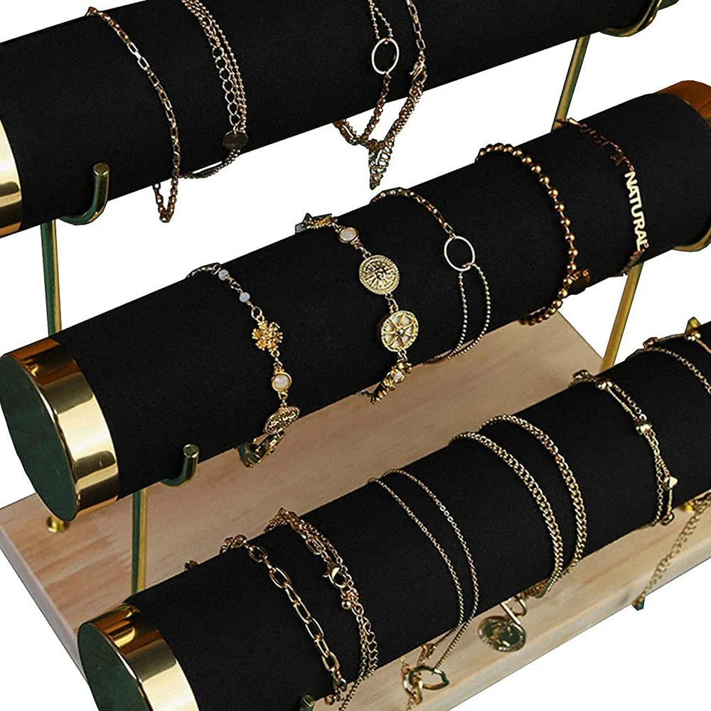 

AS94-Detachable Bracelet Holder, Three Tier Racks Jewelry Display Stand, Stylish Velvet Wrist Watch Organizer
