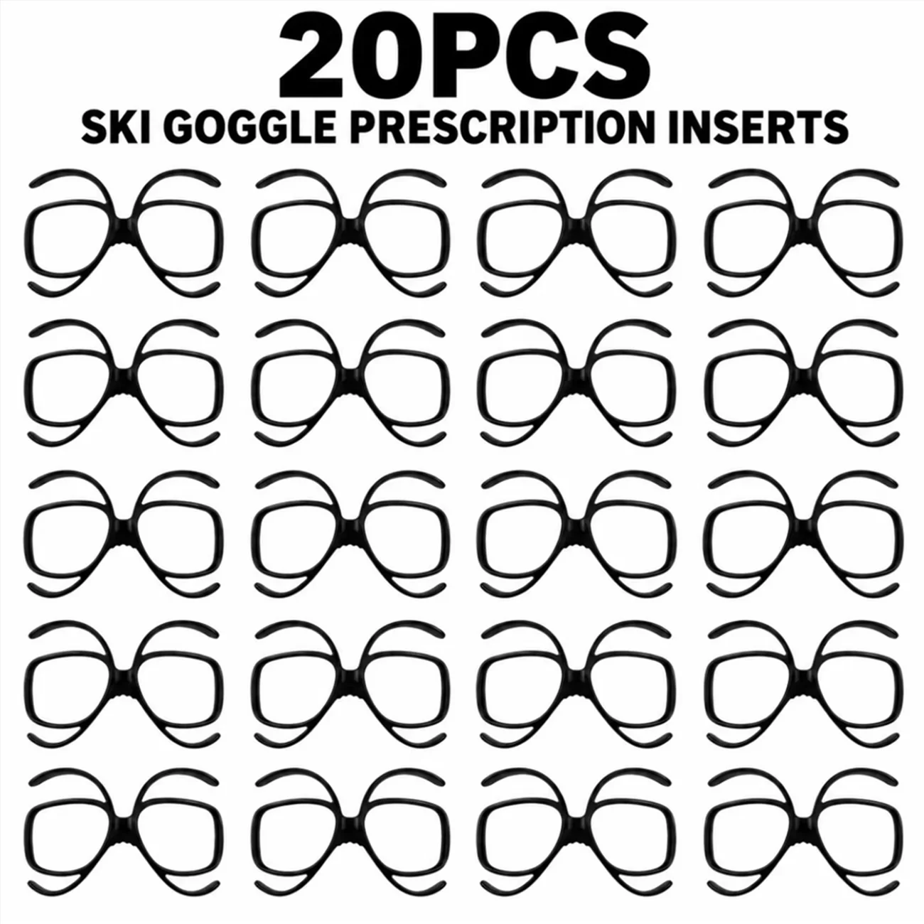 20pcs Ski Goggle Prescription Insert, Motorcycle Goggle Glasses Bracket, OTG Myopia Adapter, Anti-Fog Inner Frame for Skiing, Sn
