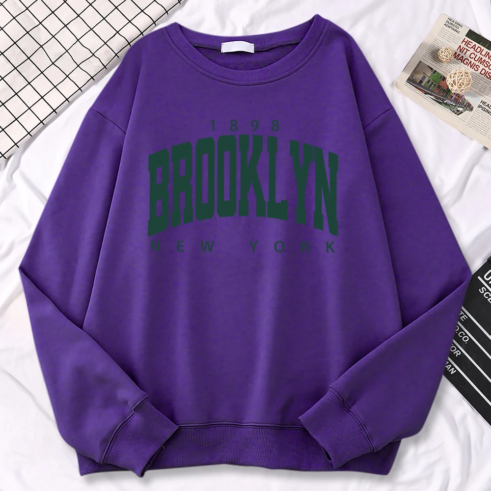 Fashion Simple Pullovers For Women 1898 Brooklyn New York Print Hooded Fleece Soft Sweatshirts Loose Warm Female Sportswears