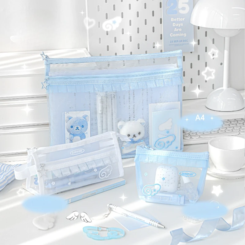 

Кружевная сетчатая сумка для документов, сладкий органайзер INS разных размеров для студентов, милый держатель для экзаменационных файлов с застежкой-молнией, эстетические школьные принадлежности