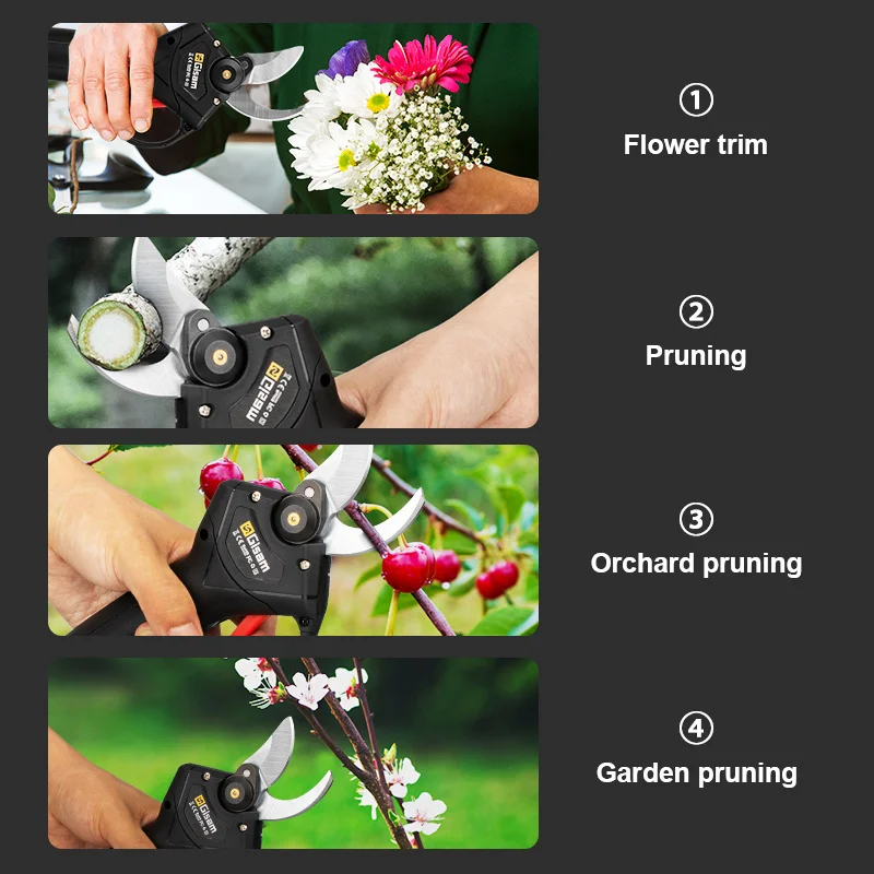 198VF 30mm Cordless Pruner Electric Pruner Pruning Shear Efficient Fruit Tree Bonsai Pruning Branches Cutter Landscaping Tool