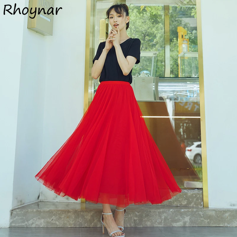 กระโปรงตาข่ายผู้หญิง ฤดูร้อน เอวสูง ยืดหยุ่น ทรงเอ หลวม สบายๆ ใส่ได้ทุกวัน ดูดี มีสไตล์ บางเบา หวาน สดใส ลดอายุ