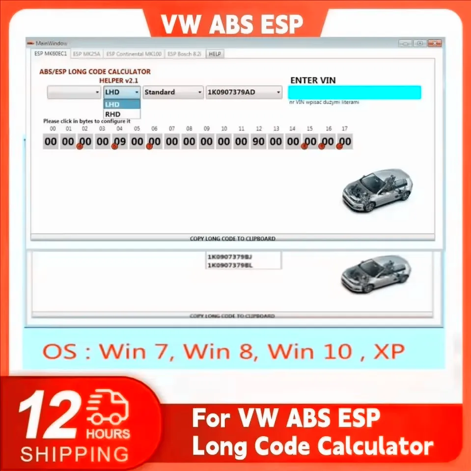 

Hot Selling New version for VW ABS ESP Long Code Calculator Helper MK60EC1 ABS ESP Long Code Calculator
