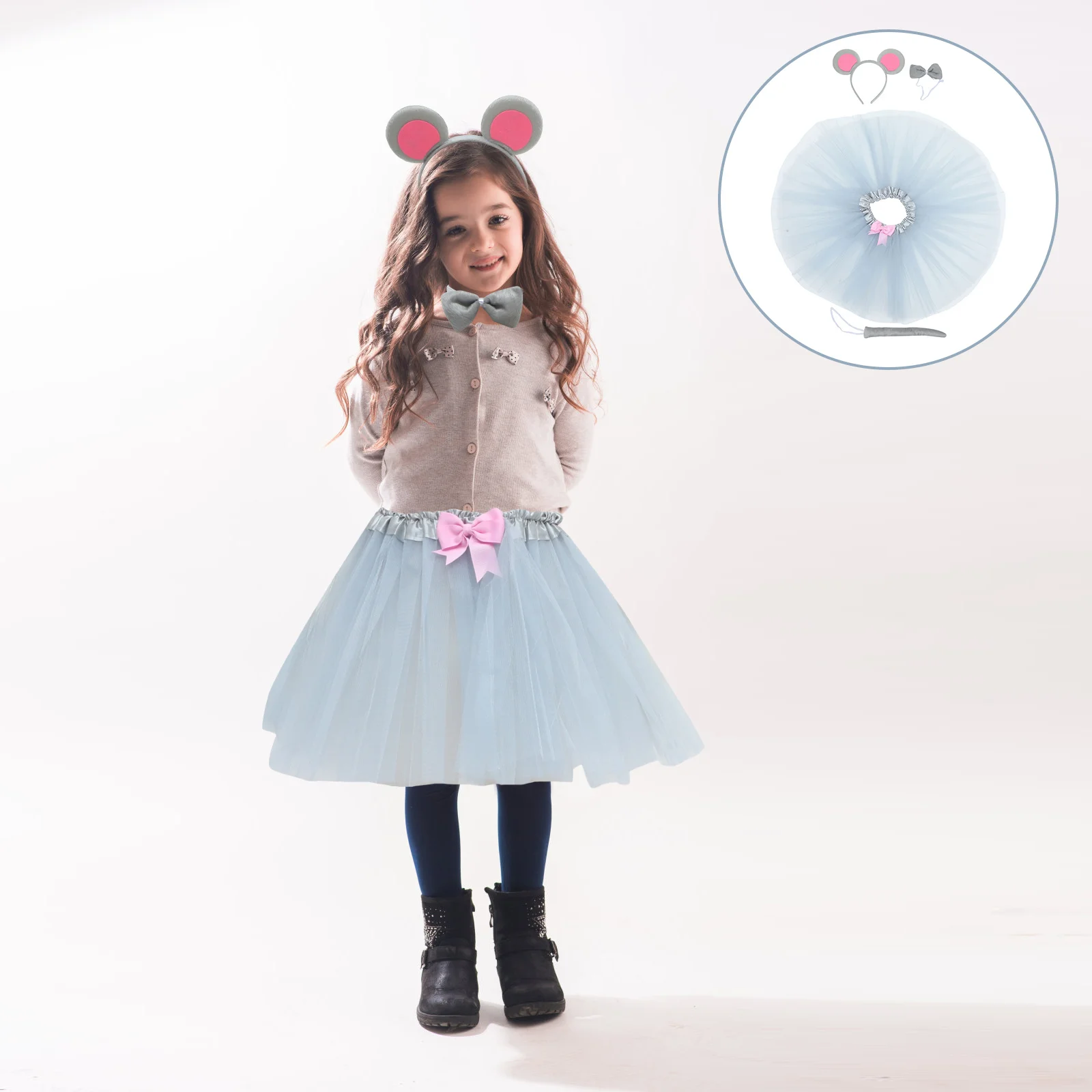 1Set Mouse Costume Set Cosplay Accessories Headband Bow Tie Tail Party Halloween Kids Performance Mouse Costume Set