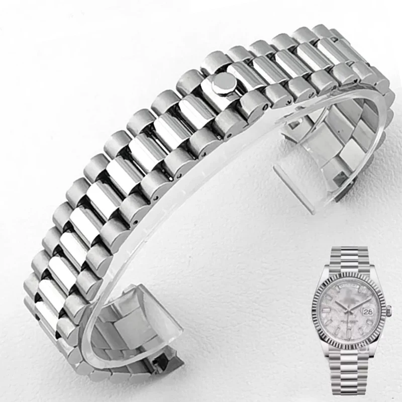 20mm 21mm Curved End President Watch Band For Seiko NH35 Datejust 904L Stainless Steel Watch Strap For Rolex President Bracelet