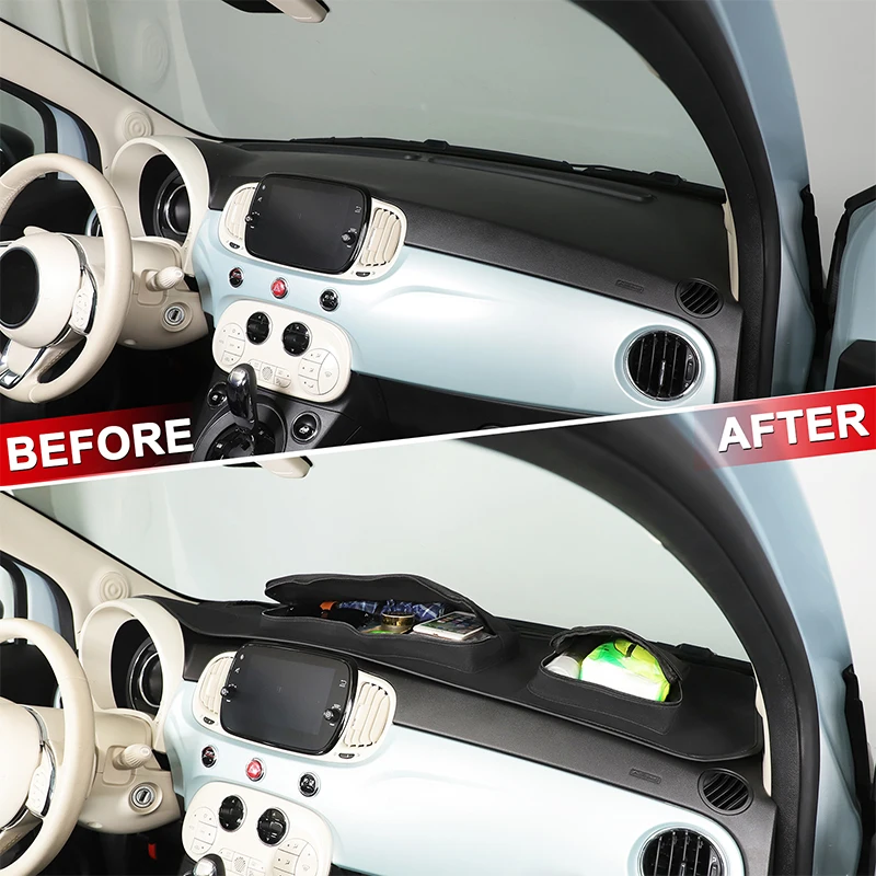 

Для Fiat 500 2016-2026: Органайзер-накладка на приборную панель для хранения мелочей и солнцезащитных средств, автомобильный чехол-сумка, автозапчасти