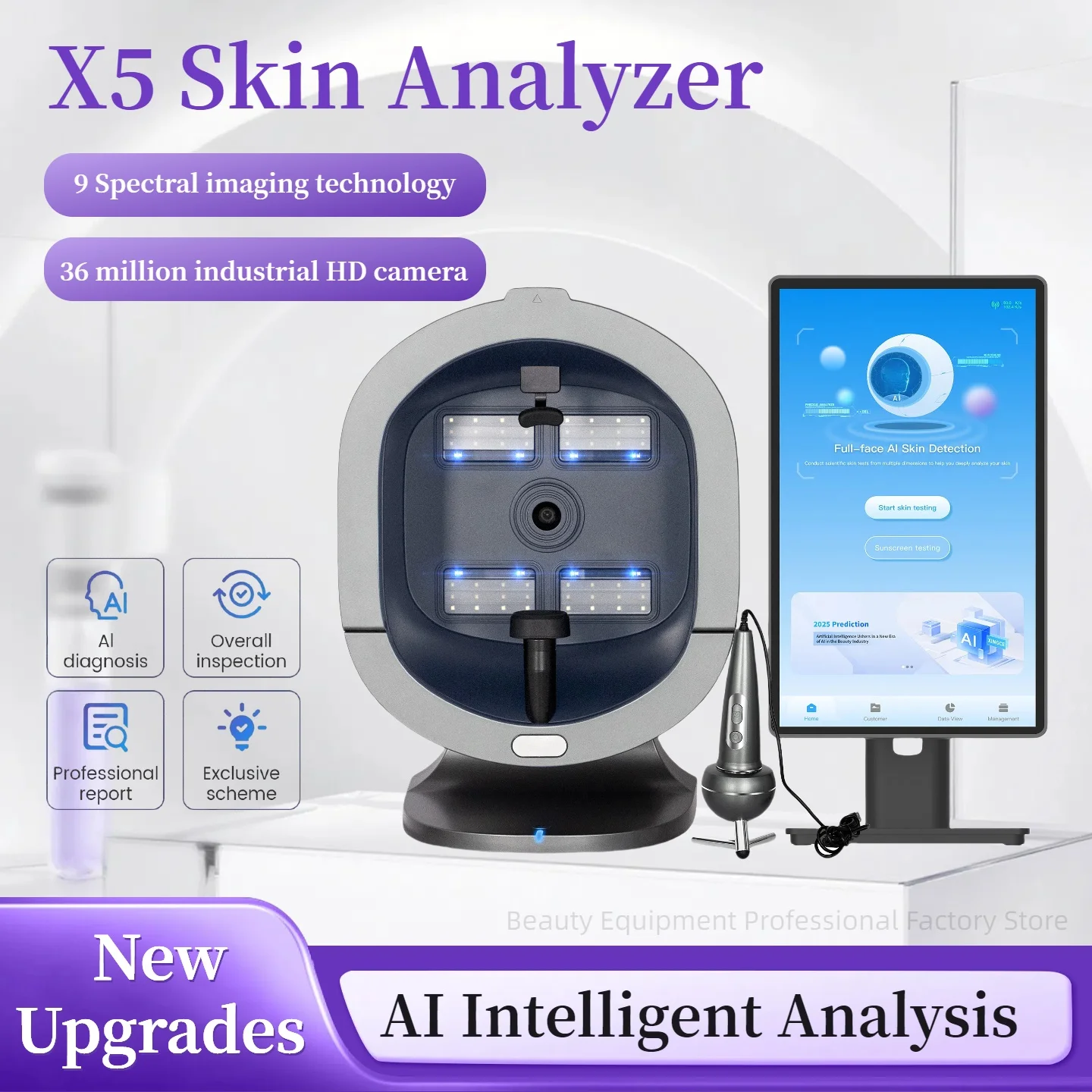 

Upgraded X5 3D Ai Skin Image Analyzer High Definition Pixels Whole Facial Scanning Multi Spectrum Moisture Scalp Detection
