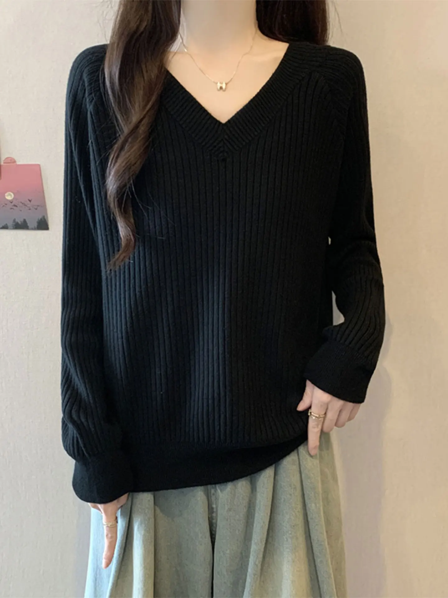 

Женская трикотажная футболка Bla V-Ne Long Sve, повседневная, больших размеров, весна 2026, облегающая, свободная, комфортная посадка