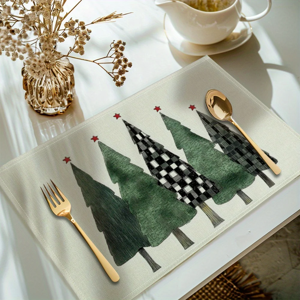 Christmas Tree Printed Placemats, Table Mats, 30x40cm Placemats For Kitchen Dining Table Decoration
