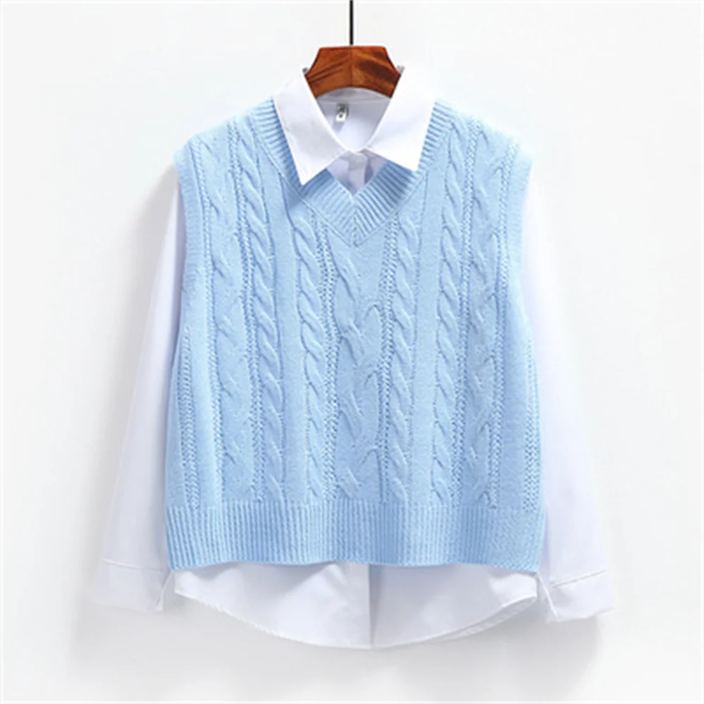 

2025 Autumn Korean Women Loose Knitted Sweater Sleeveless Women Vest Ladies V-Neck Pullover Tops Teenager School Girls Waistcoat