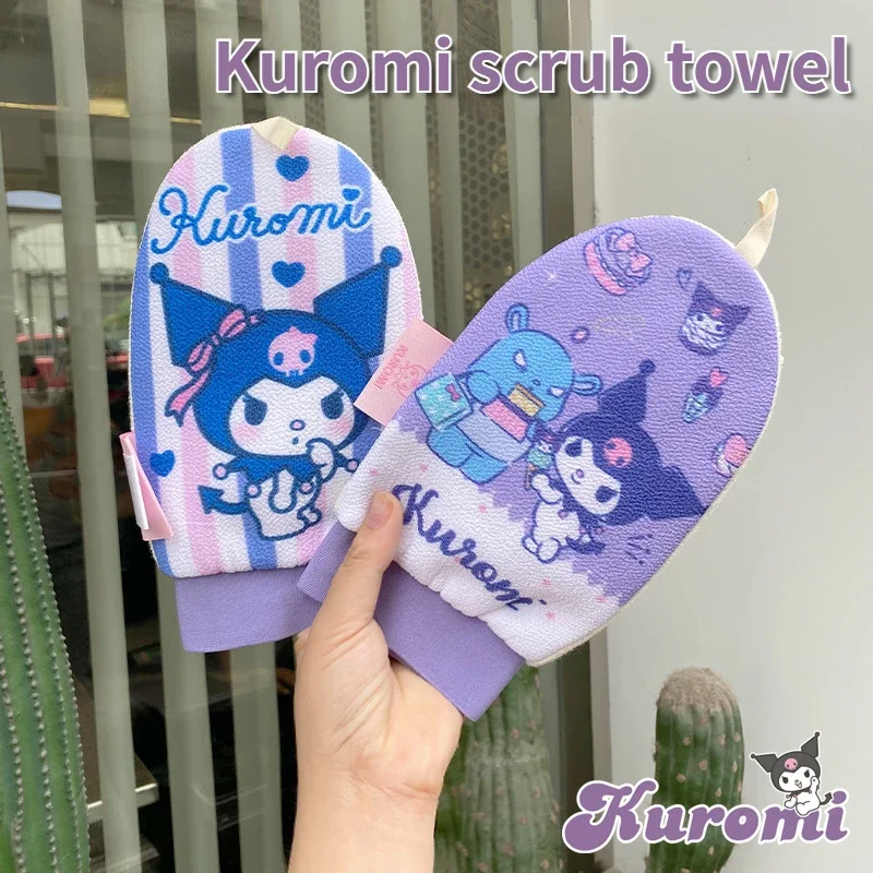 

markii Cute Kuromi Rubbing Towel, Bath Flower, One Piece, Dual Use, No Pain for Rubbing Mud Under The Back, Cartoon Bath Rubbing Gloves