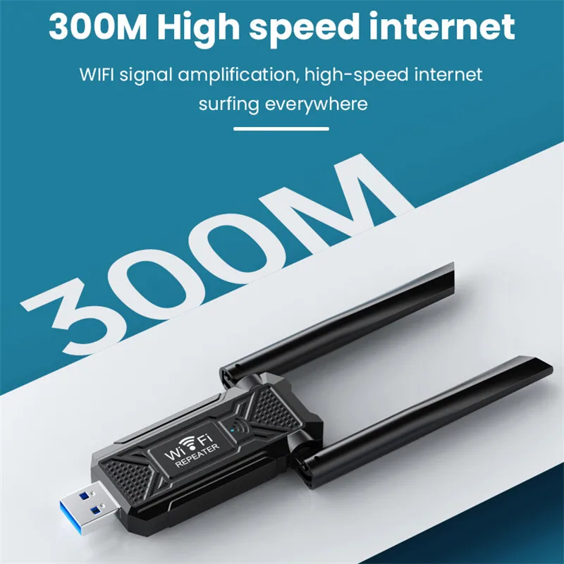 300Mbps USB Wireless WiFi wifi repeater 2 antena 2.4G ตัวขยายช่วงสัญญาณ Wi-Fi อะแดปเตอร์การ์ดเครือข่าย802.11N สำหรับพีซี