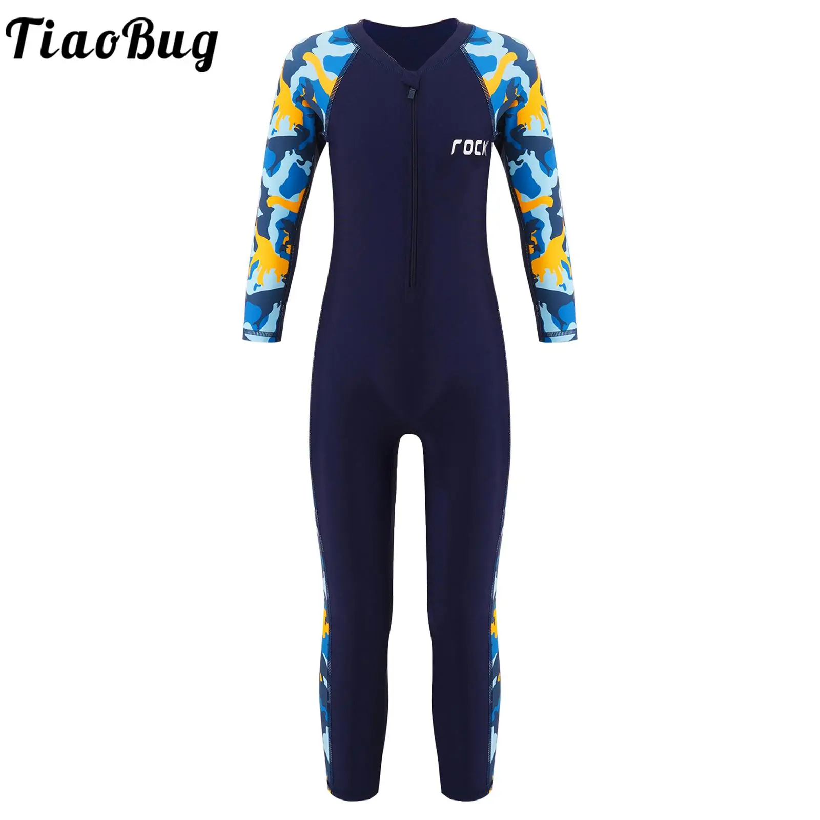 

Kids Boys Athletic Swimwear Full Body Jumpsuit Wetsuit Long Sleeve Zipper One Piece Swimsuit UPF50+ Sun Protection Bathing Suit