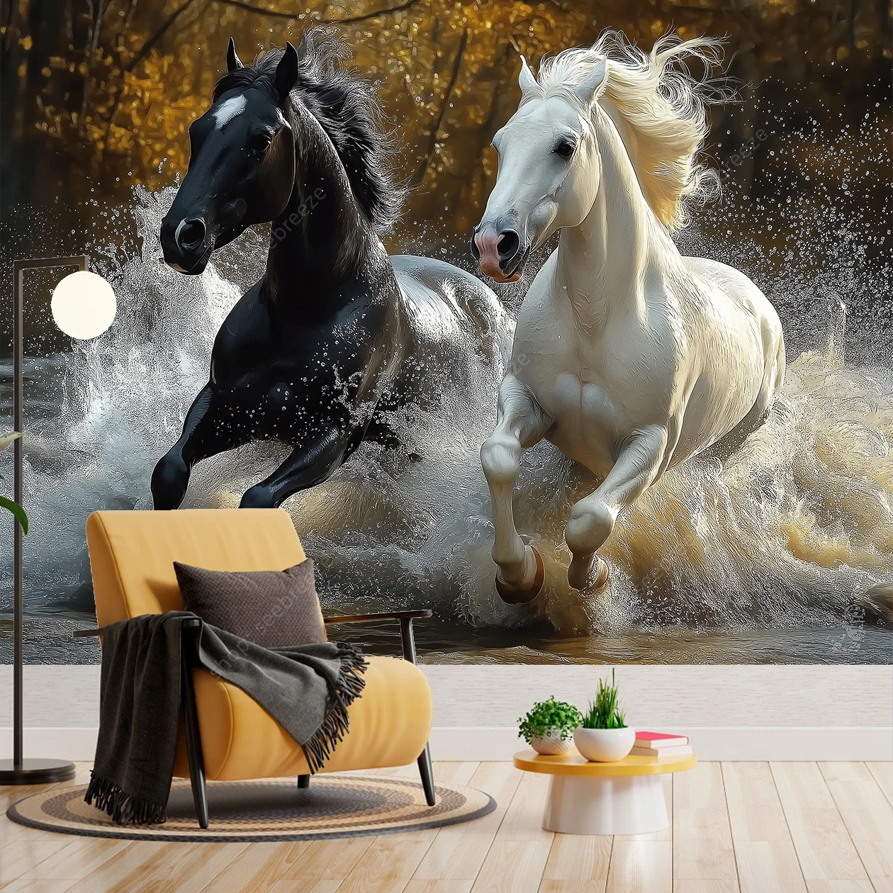 مهيب أبيض وأسود الحصان نسيج أنيق الخيول جدار الفن لغرفة المعيشة ديكور غرفة نوم الحديثة بوهو نمط تصميم المنزل #4
