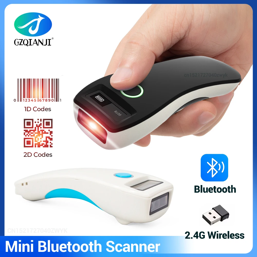 Mobile Mini Bluetooth Barcode Scanner 2.4G Wireless 2D QR 1D Bar Code PDF417 Scanners Reader with LCD Screen Display