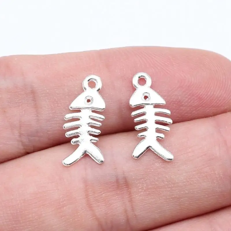  40pcs Fish Bone Charm Accessory for Jewelry Craft Supplies Sturdy Alloy Fishbone Pendants in Retro Bronze Finish