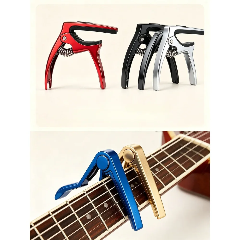 Red Guitar Capo, Single‑Handed Quick‑Change Capo for Acoustic Guitar, Electric Guitar, Ukulele, Banjo and Mandolin, Metal Spring Capo with Protective Rubber Pad