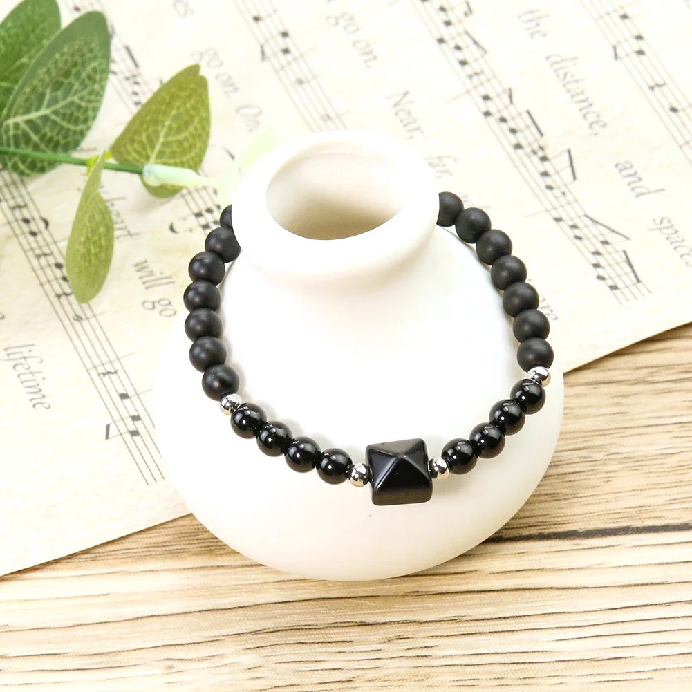 Irregular Natural Mineral Stone Bracelet Egyptian Pyramids Charms Amethyst Obsidian Quartz Beads Wrist Chain Orgon Meditation