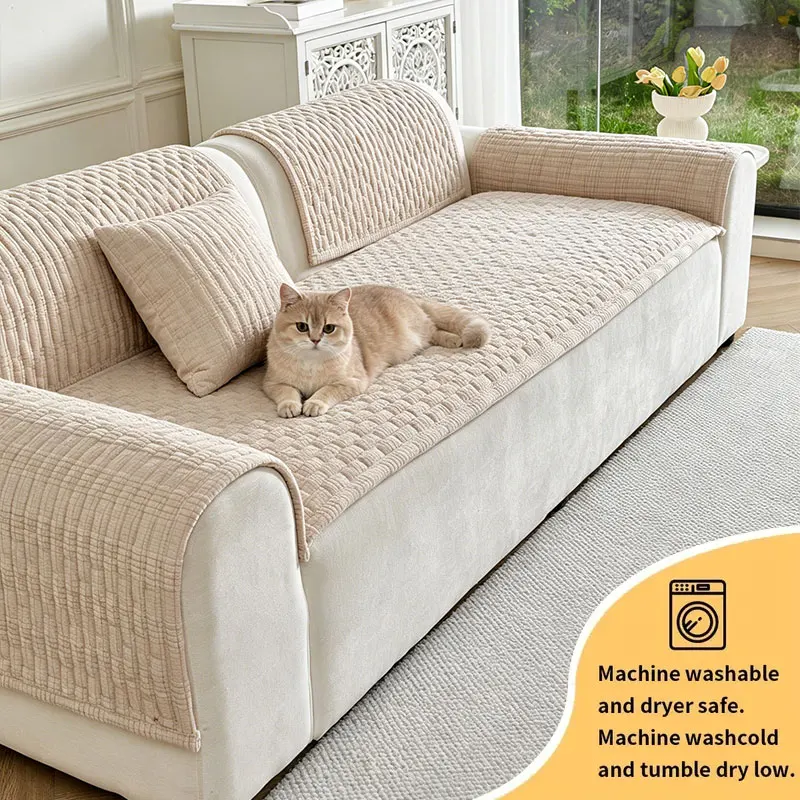 1PC-Line grid sofa cushion, pet friendly scratch resistant and dust-proof sofa cover, perfect for bright minimalist living rooms