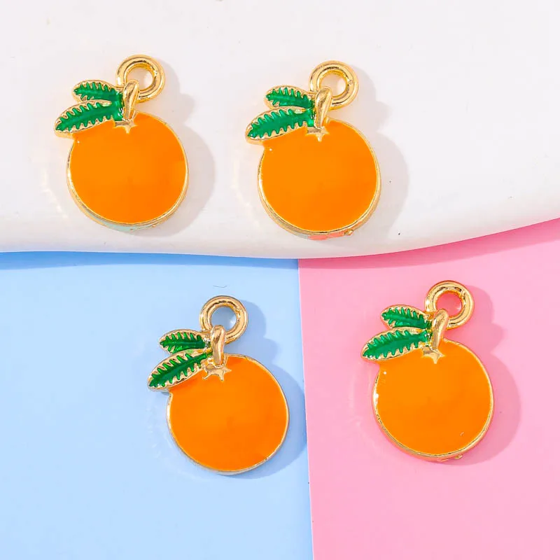 10Pcs 10*15mm Enamel Drop Oil Glazed Orange Pendant Summer Fruit DIY Necklace Bracelet Earring Ornament Charm For Jewelry Making
