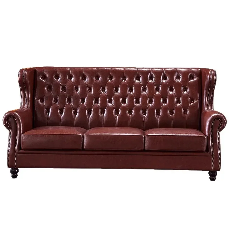 American Boss Chair Tiger Chair Vintage Leather Single Comfortable Sofa Living Room Bedroom High Back Office Sofa Chair