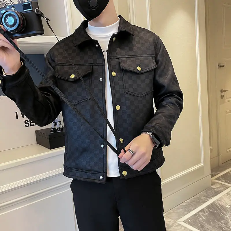 Autumn Winter Fashion Turn-down Collar Long Sleeve Plaid Jackets Casual Loose Korean Button Pockets Trend All-match Youth Tops