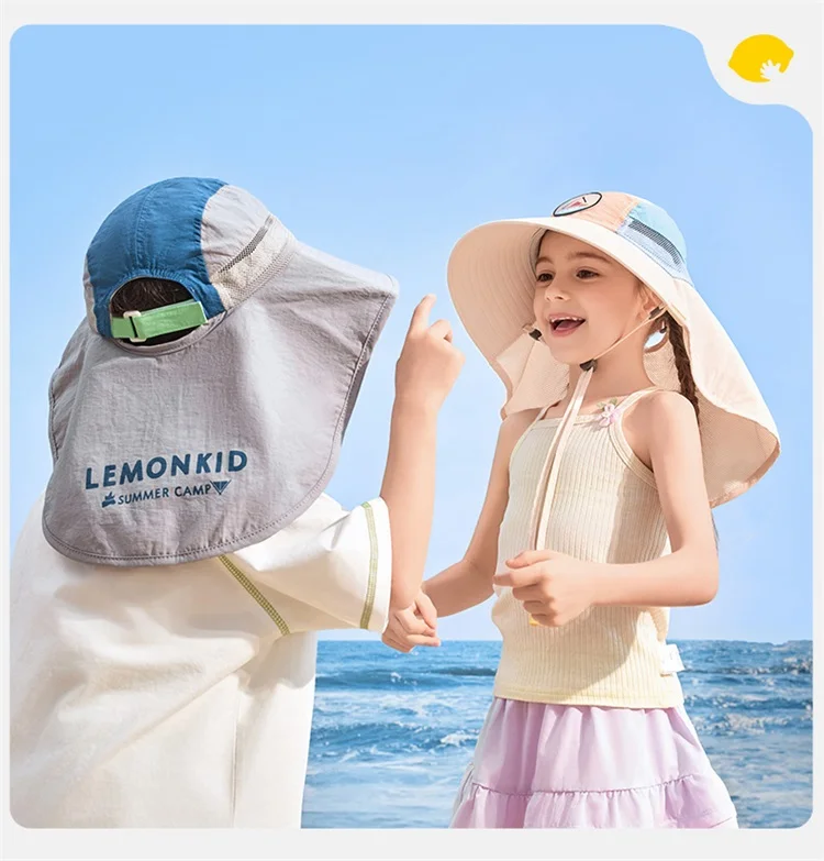 UPF50+ Kids Sun Hat with Neck Flap, Wide Brim Adjustable UV Protection Breathable Bucket Hat for Boys Girls Beach Outdoor