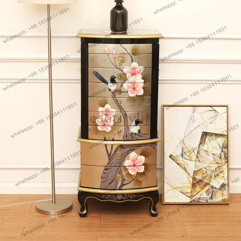 

Bedroom Furniture Storage Decorative Cabinet Vintage Painted Eight-bucket Wood Mirror Cabinet