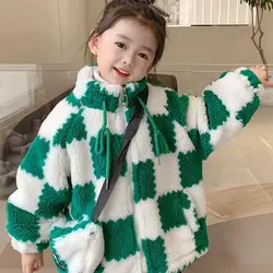 Children Clothing 2022 Autumn Winter Girl Lamb Wool Coat Fleece Thickened Newfashionable Baby Winter Casual Plaid Woolen Coat