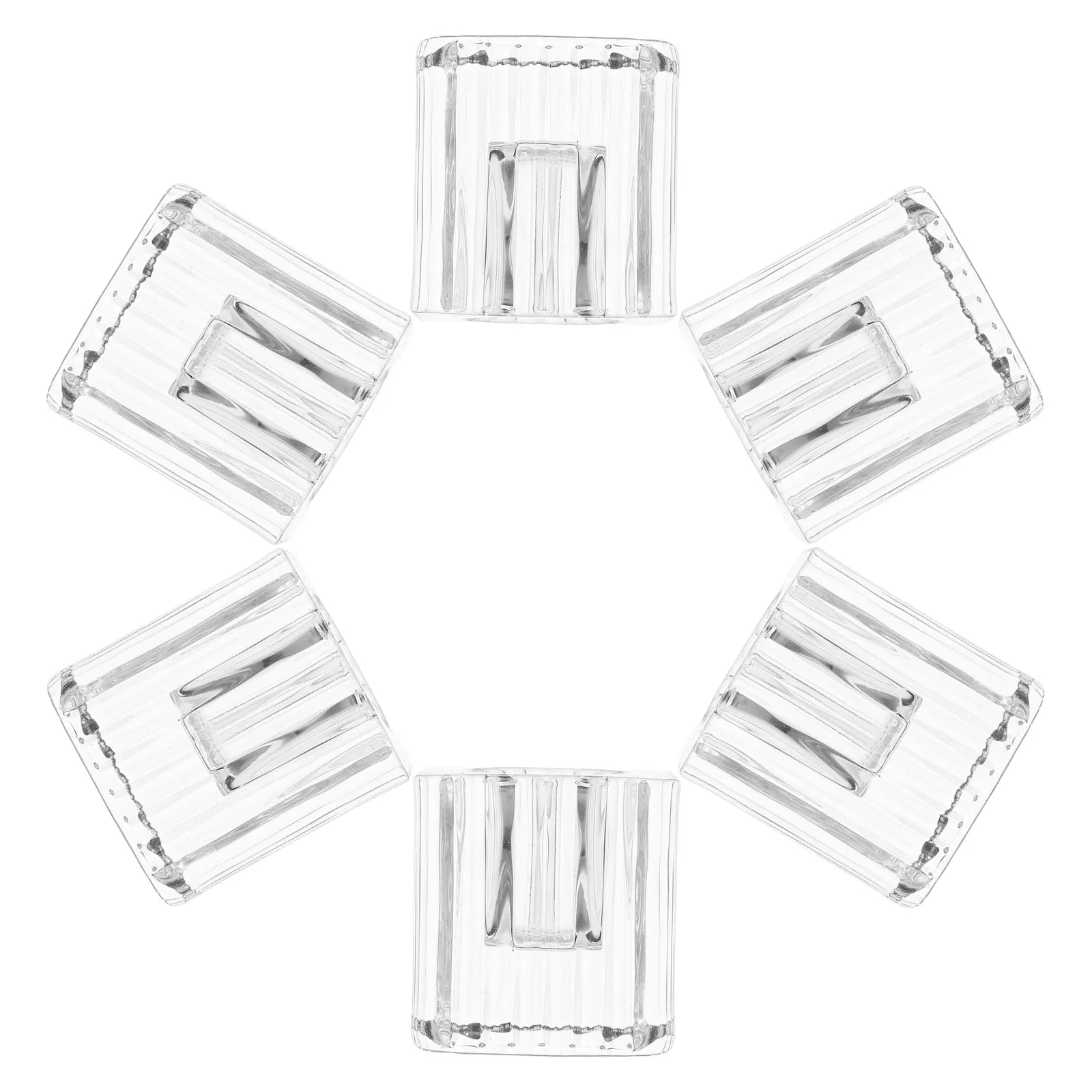 4Pcs Elegant Crystal Holders Clear Stripe Glass Design Tea Light Stands Banquets Weddings Festival Decor