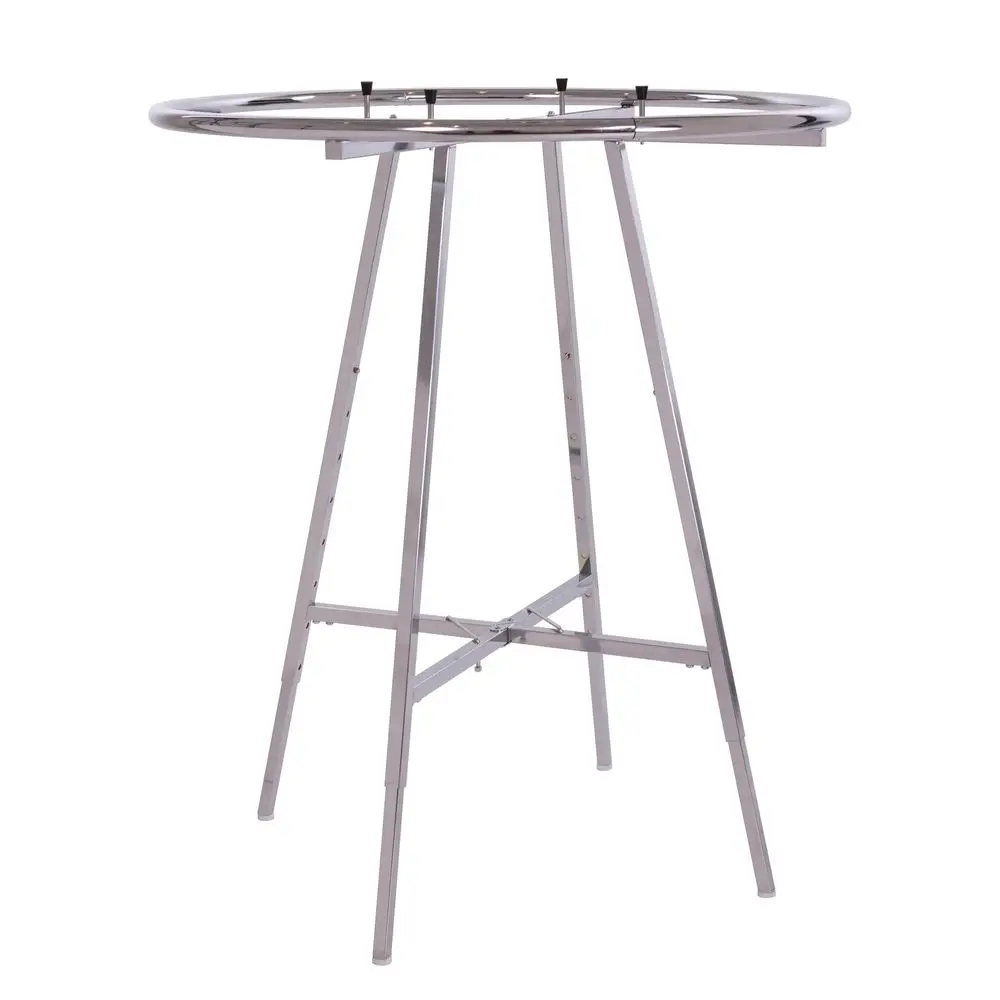 

42Inch Folding Round Garment Rack, Adjustable 4666 Height Retail Display, Chrome Finish