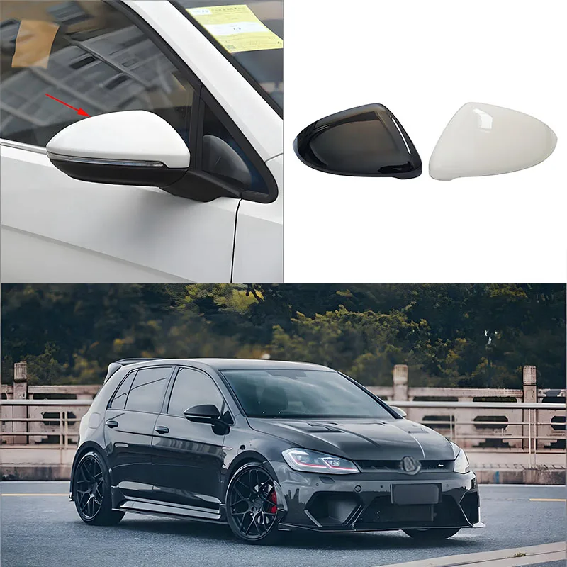 

Side Rear View Mirror Cover Caps Signals For VW Golf 7 MK7 7.5 GTI For Touran 2013-2020 Bright Black Mirror Case Car Accessories