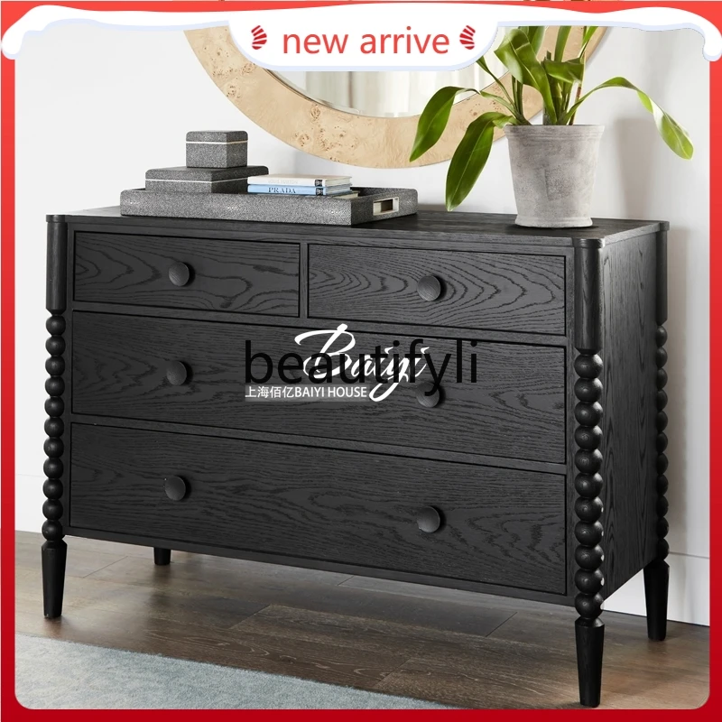 

D2520 American retro solid wood chest, bedside storage cabinet, drawer against the wall, bedside cabinet