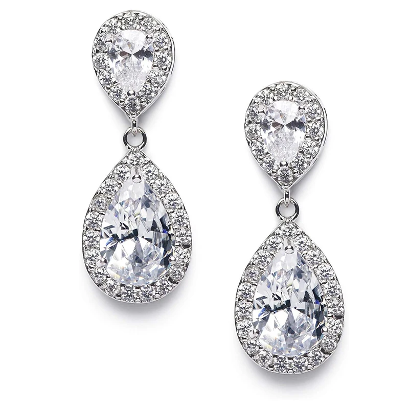 WEIMANJINGDIAN Brand Halo Pear Cut Cubic Zirconia CZ Crystal Dainty Wedding Drop Earring