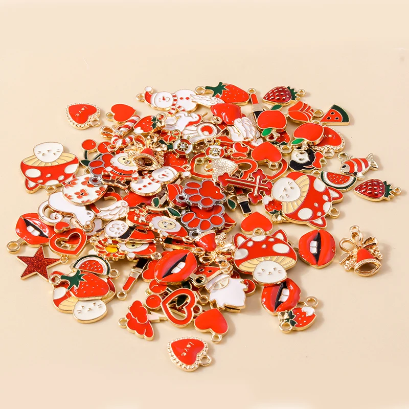 

Leslie Mixed 10pcs Cute Pendant Enamel Red Animal Flowers Charms for DIY Jewelry Handmade Bracelet Earring Necklace Making Craft