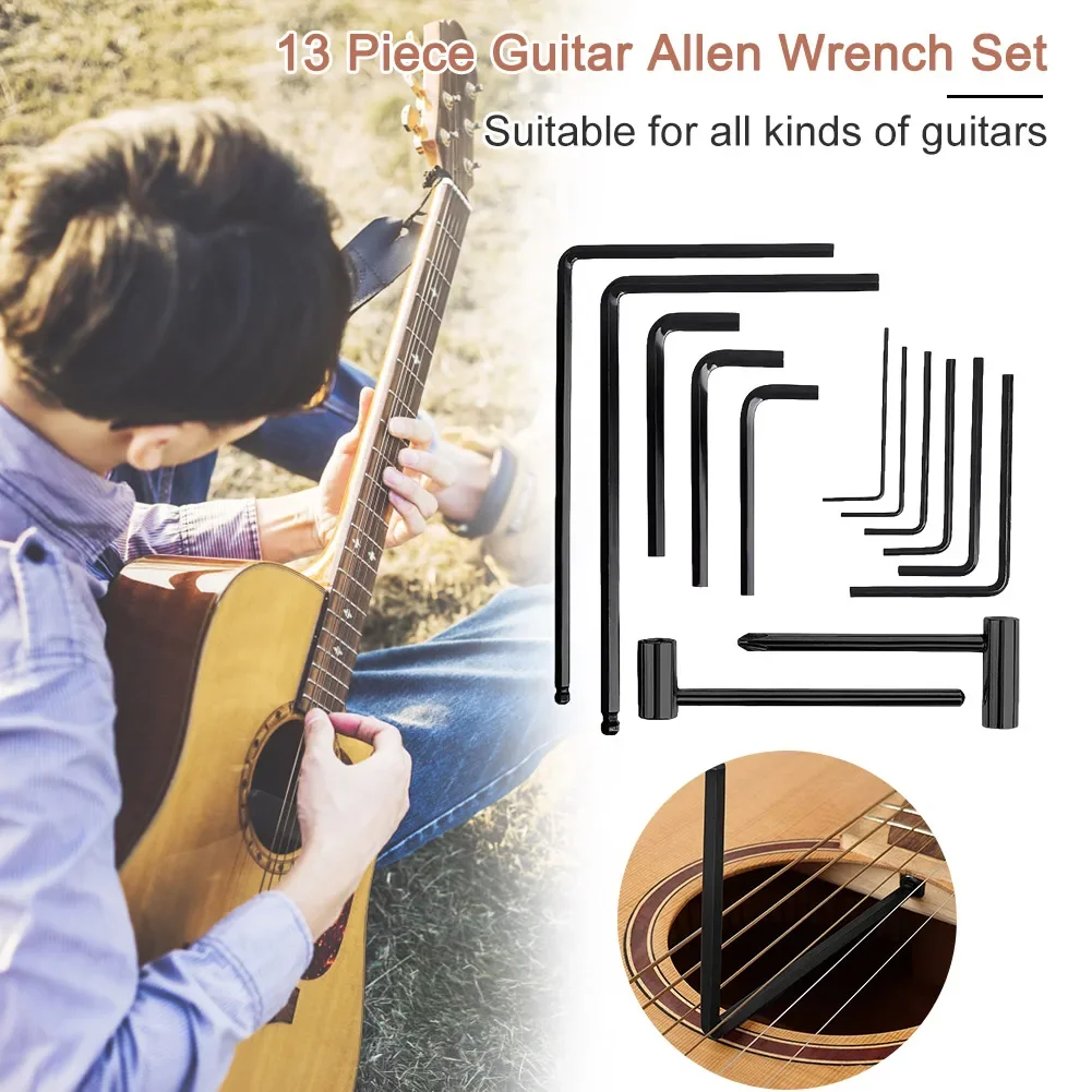 13 teile/satz Hexagon Inbusschlüssel Professionelle L-förmigen Hex Hexagon Schlüssel Inbusschlüssel Gitarre Hals Truss Rod Einstellung Zubehör