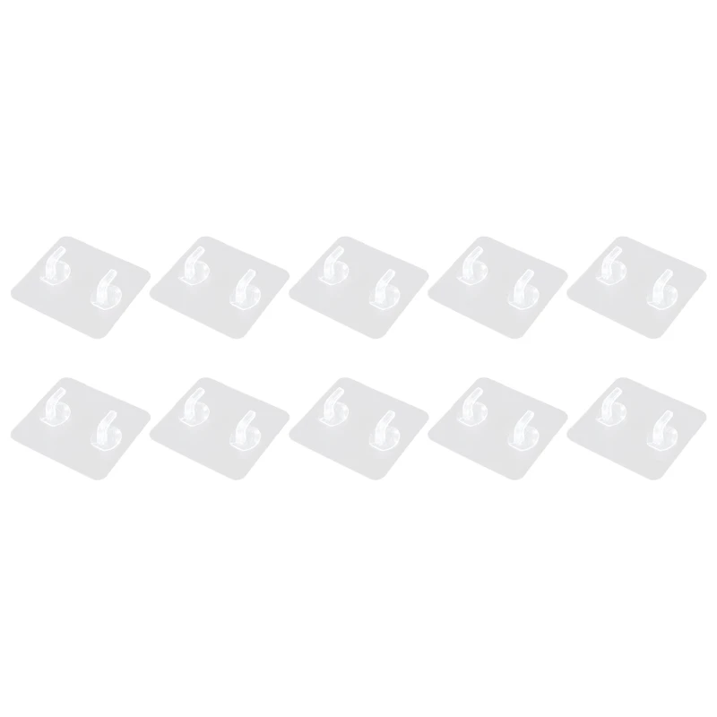 H55A Set of 10 Self Wall Hooks Easy to Install Clear Hooks Bathroom Towel Hooks