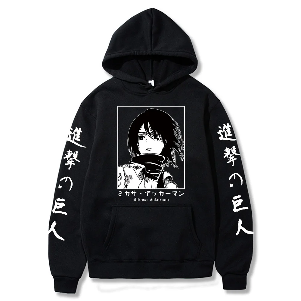 Japanese Anime Mikasa Ackerman Hoodie Sweatshirt Print Unisex Streetwear Hip Hop Style Autumn Winter Fashion Hip Hop Top Clothes