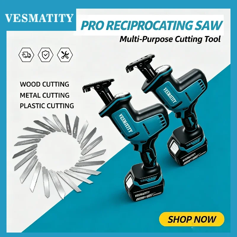 Cordless Brushless Reciprocating Saw 3000 SPM 32mm Stroke Metal Wood Cutting Power Tool for Makita Battery Max Unit