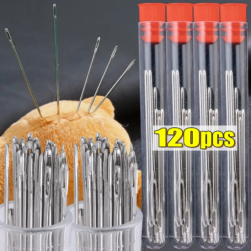 40/120pcs Side Hole Blind Sewing Needles Stainless Steel Elderly Self Threading Needles Household DIY Beading Threading Needle
